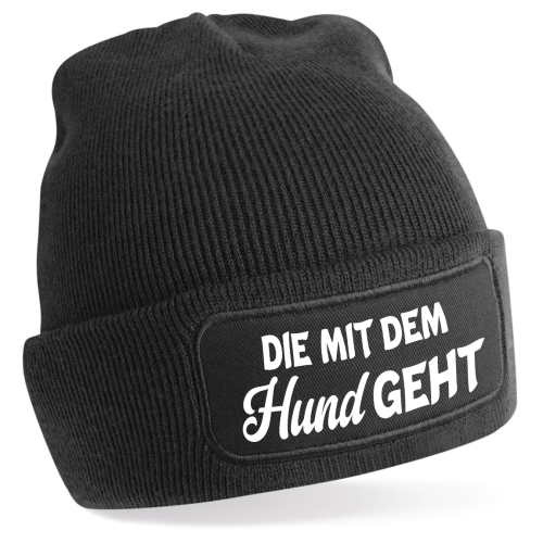 Preview: One Size Beanie, Mütze mit Spruch: Die mit dem Hund geht